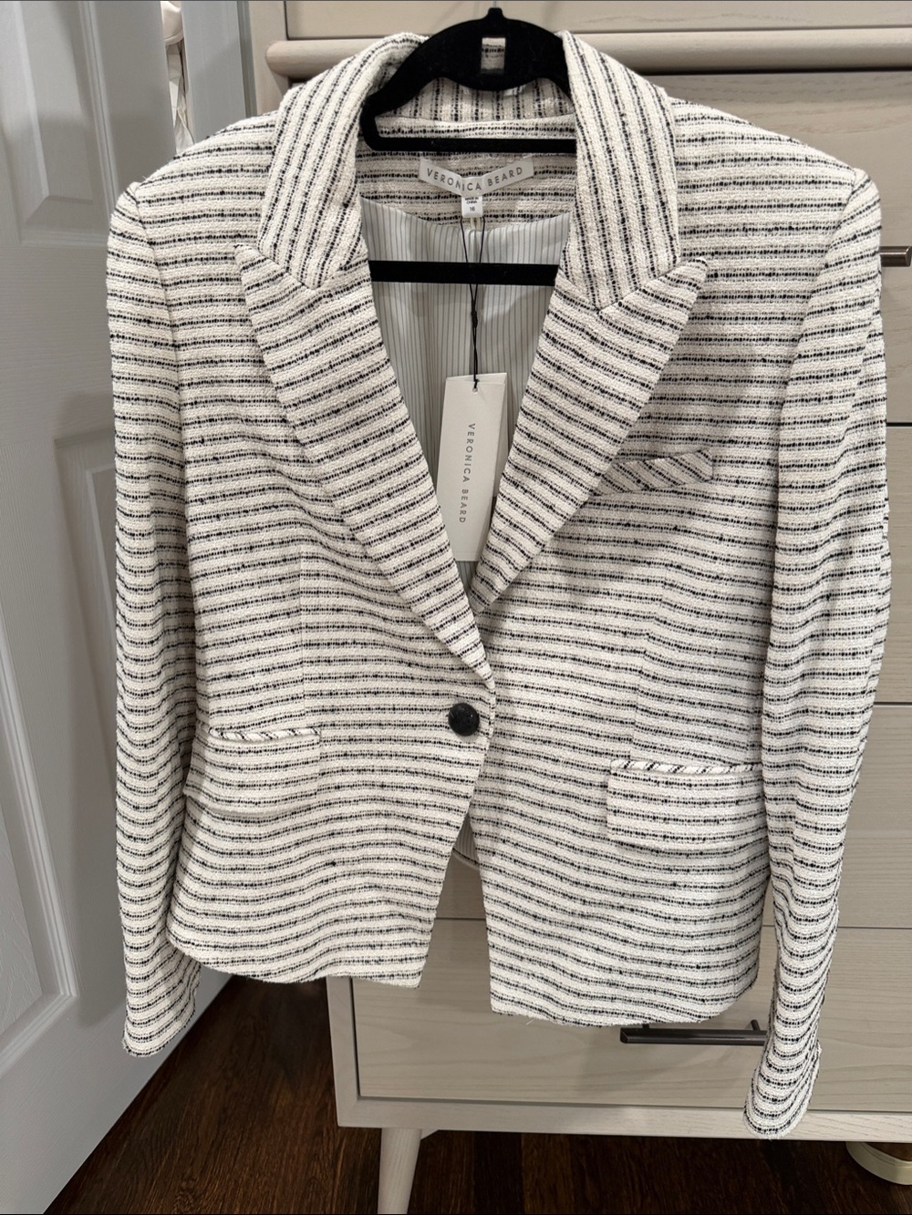Veronica Beard Cream and Black Striped Textured Blazer